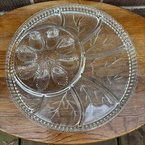 Vintage Indiana Clear Glass Deviled Egg Relish Serving Plate Platter 12.75"